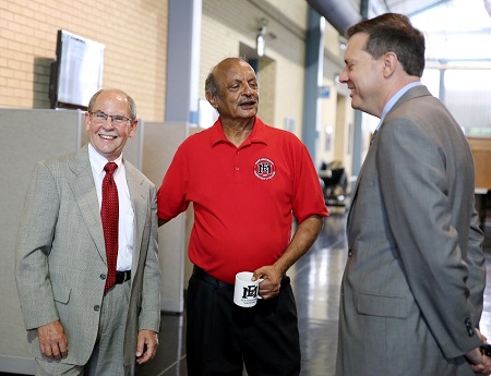 From left, Appalachian Regional Commission (ARC) Chief of Staff Guy Land, EMCC Workforce and Community Services Vice President Dr. Raj Shaunak and ARC Federal Co-chair Tim Thomas.